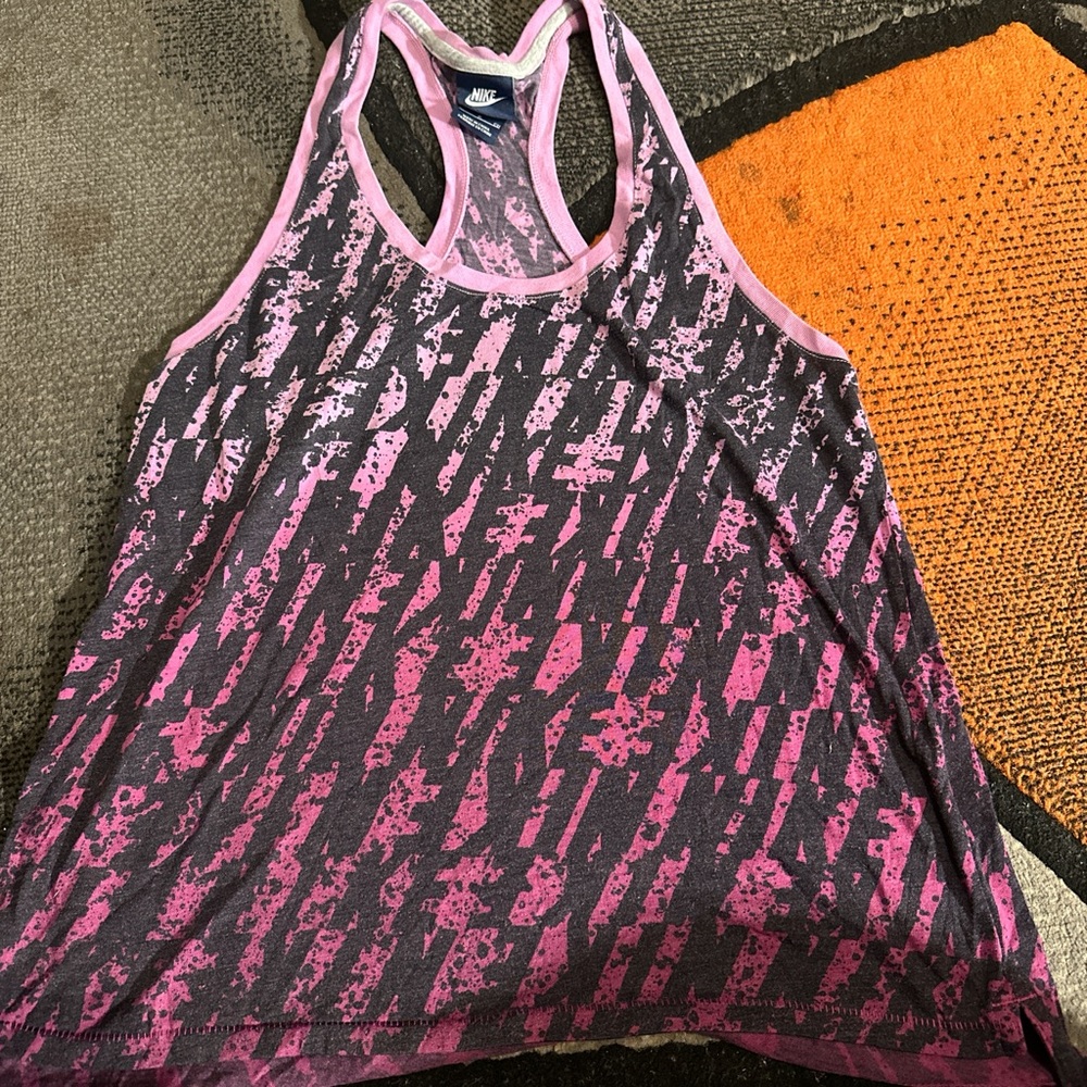 Nike Women's Pink and Black Patterned Tank Top